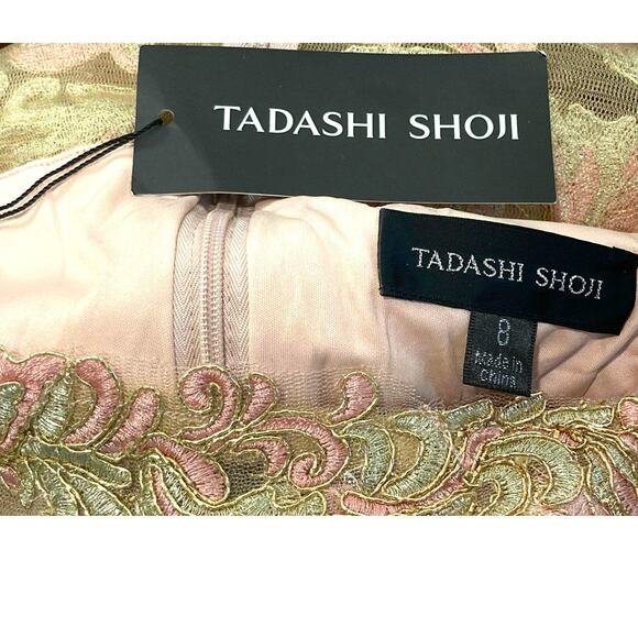 Tadashi Shoji Curie Off Shoulder Sparkly Metallic Dress Sz 8 in Petal Pink NWT - Picture 7 of 8